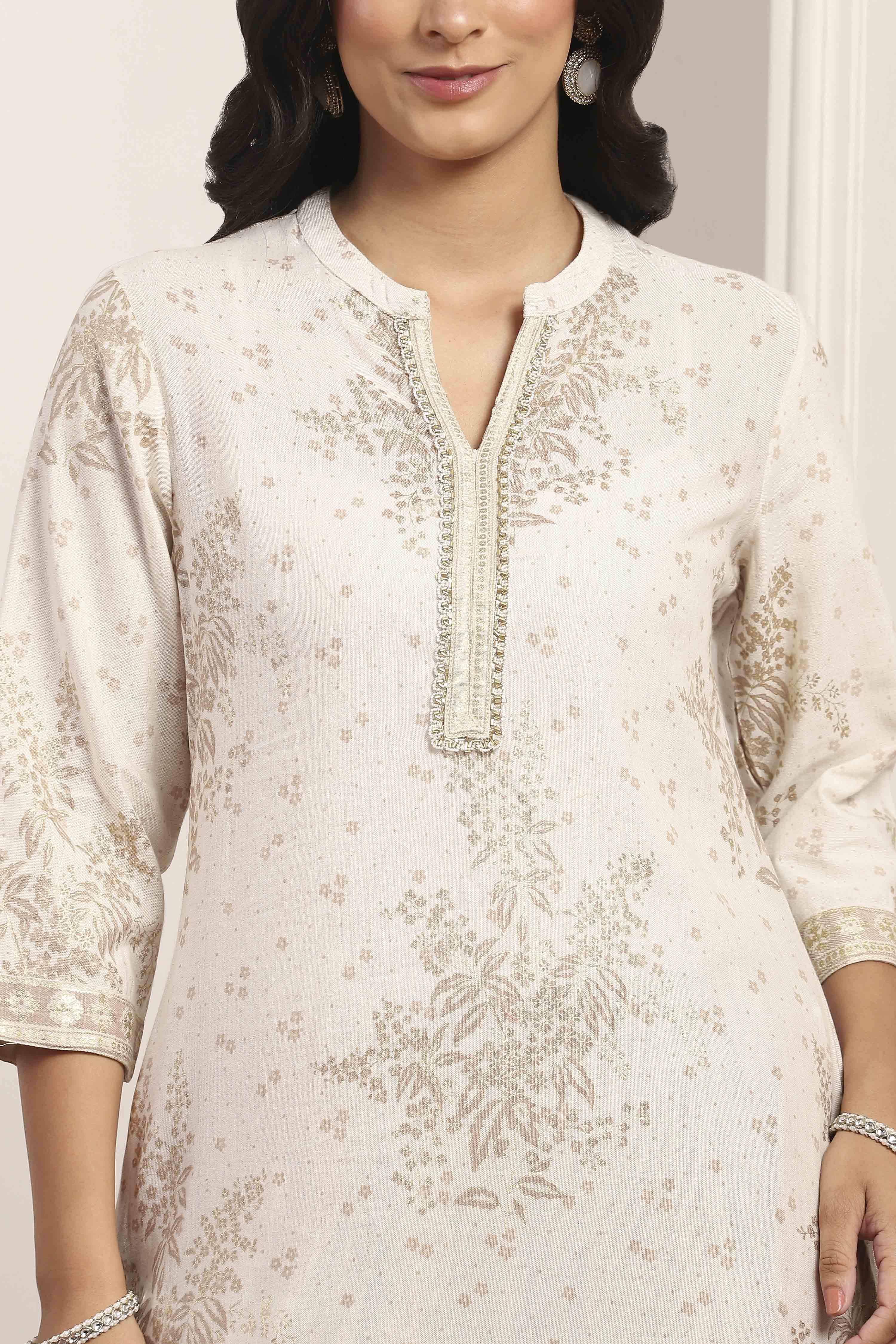 White Rayon Straight Suit Sets image number 1