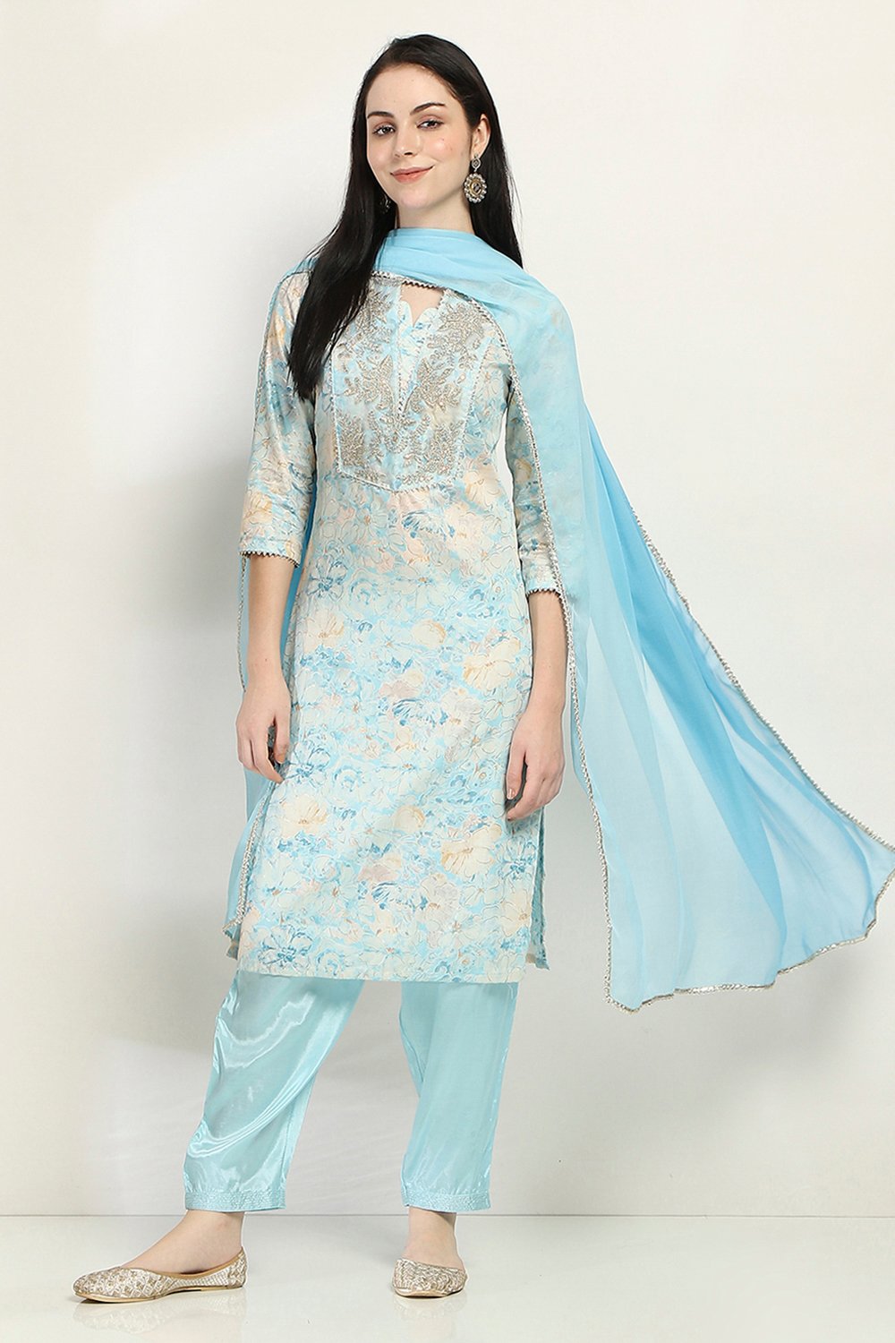 Blue Cotton Straight Set image number 0