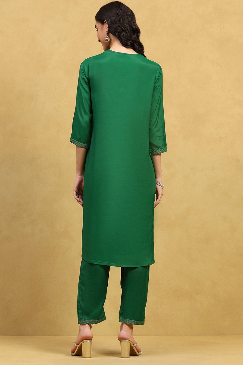 Green Viscose Rayon Printed A-Line Kurta Pants Set image number 4