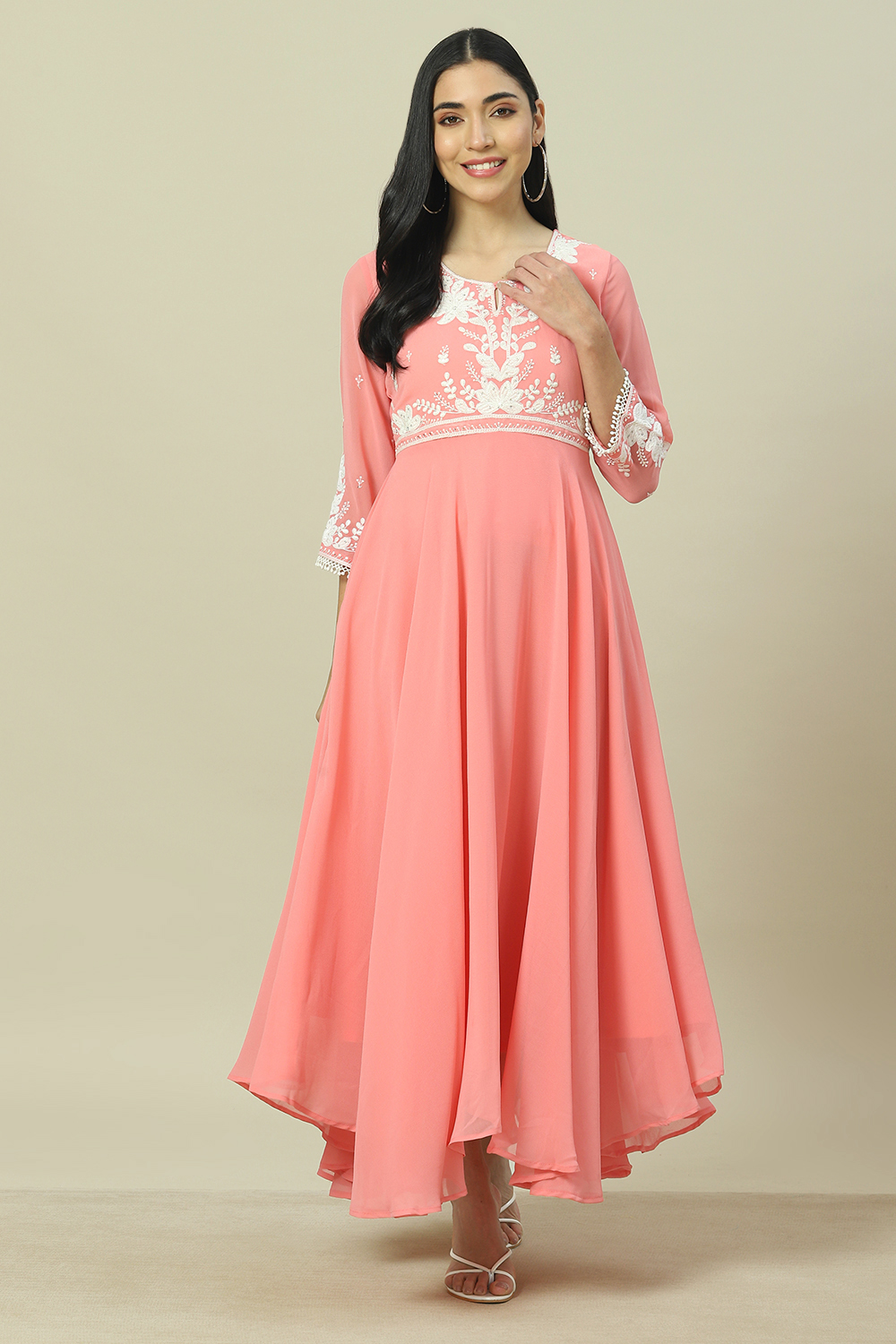 Pink Cotton Blend Flared Dress image number 5