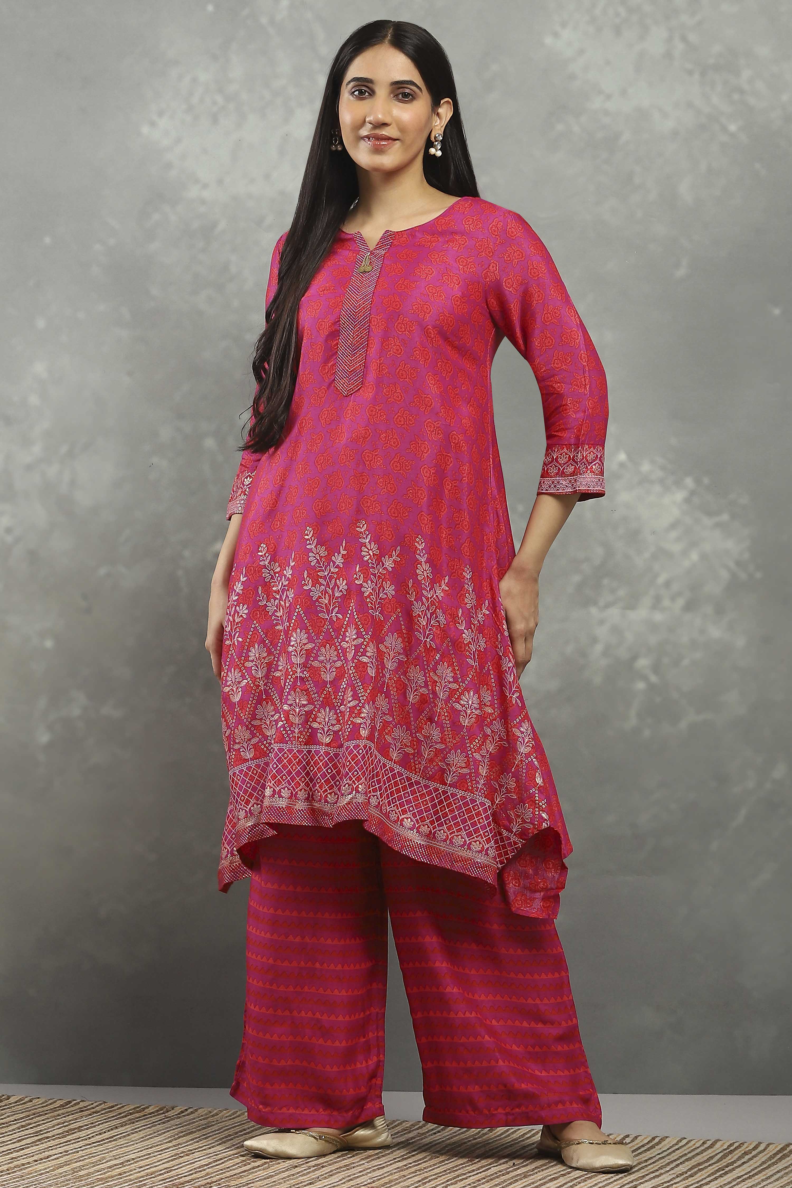 Purple Viscose Straight Kurta Pants Set image number 7