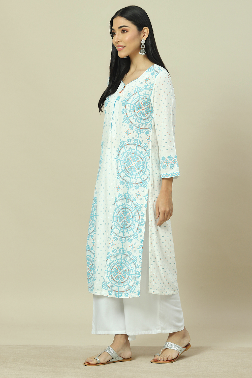 White LIVA Straight Kurta image number 2