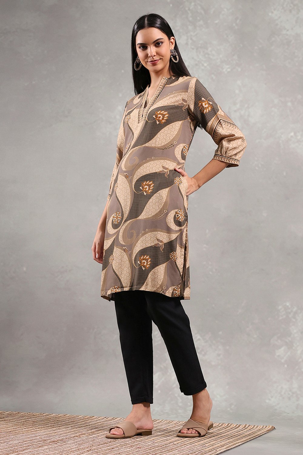 Ecru Viscose Rayon Printed Straight Kurta image number 2
