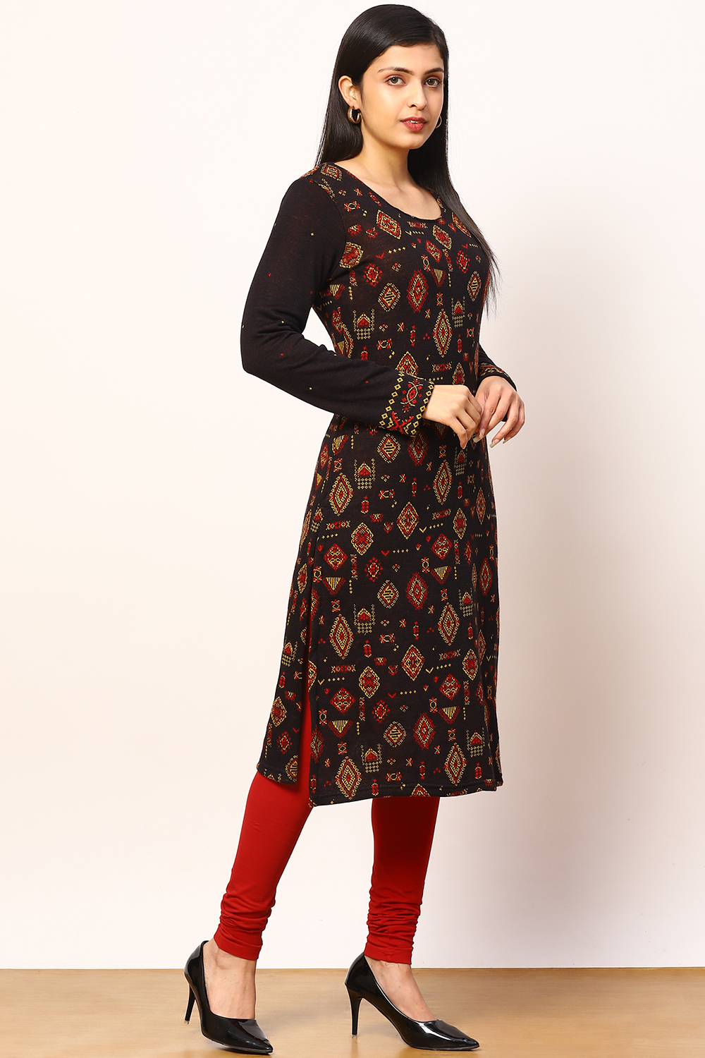 Black Jacquard Straight Kurta image number 3