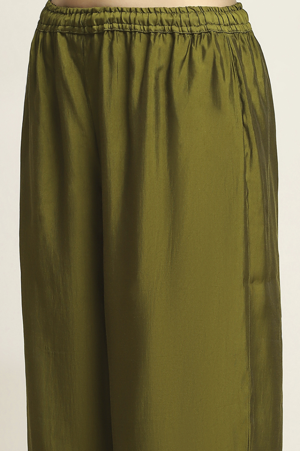Green Viscose Blend Printed Gathered Suit Set image number 2
