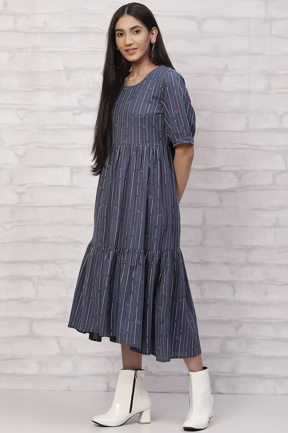 Indigo Cotton Tiered Dress image number 2