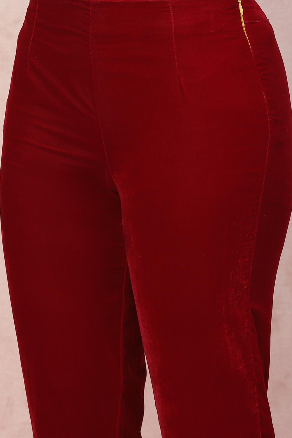 Maroon Velvet Straight Suit Set image number 3