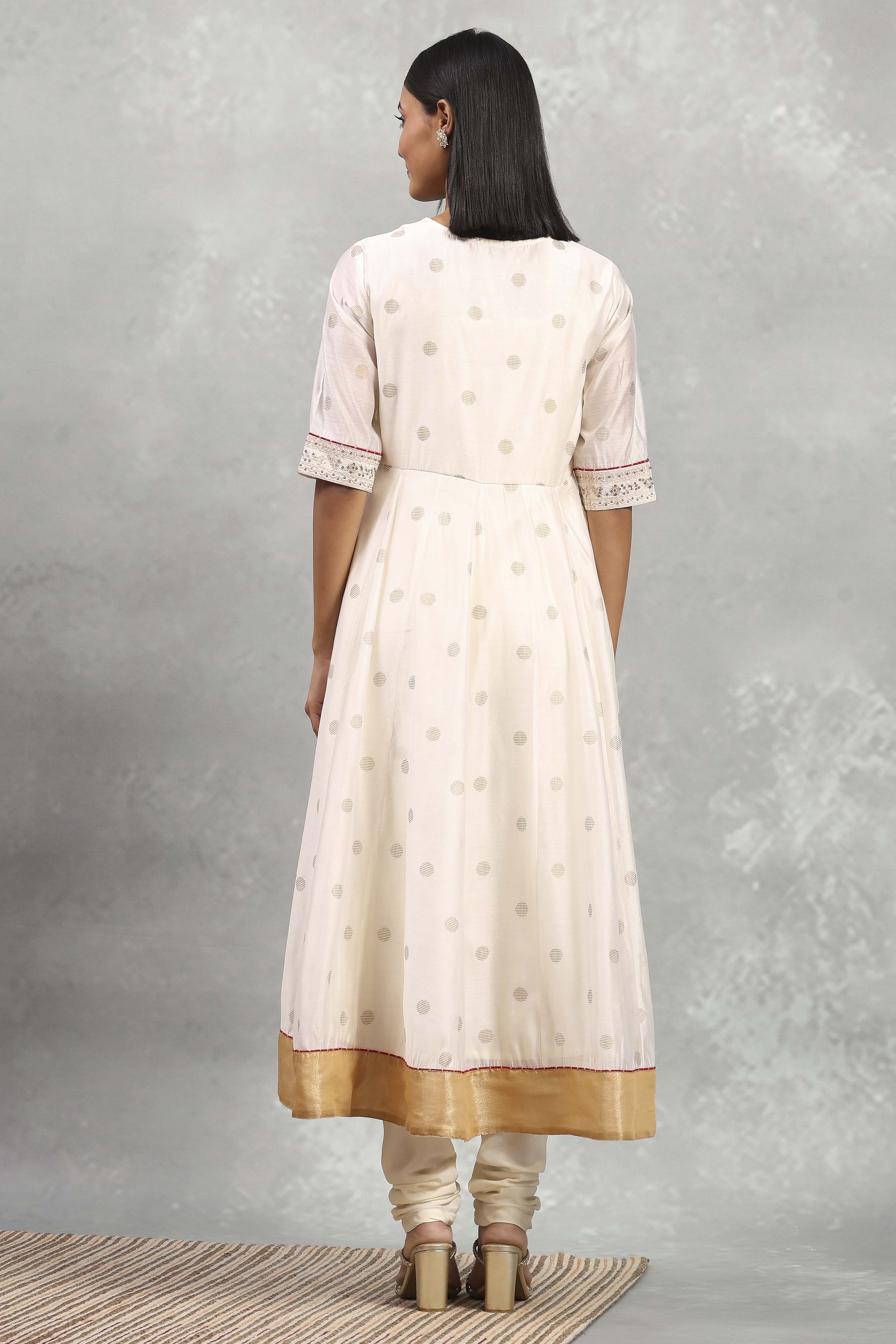 Off White Viscose Blend Printed Kalidar Suit Set image number 4