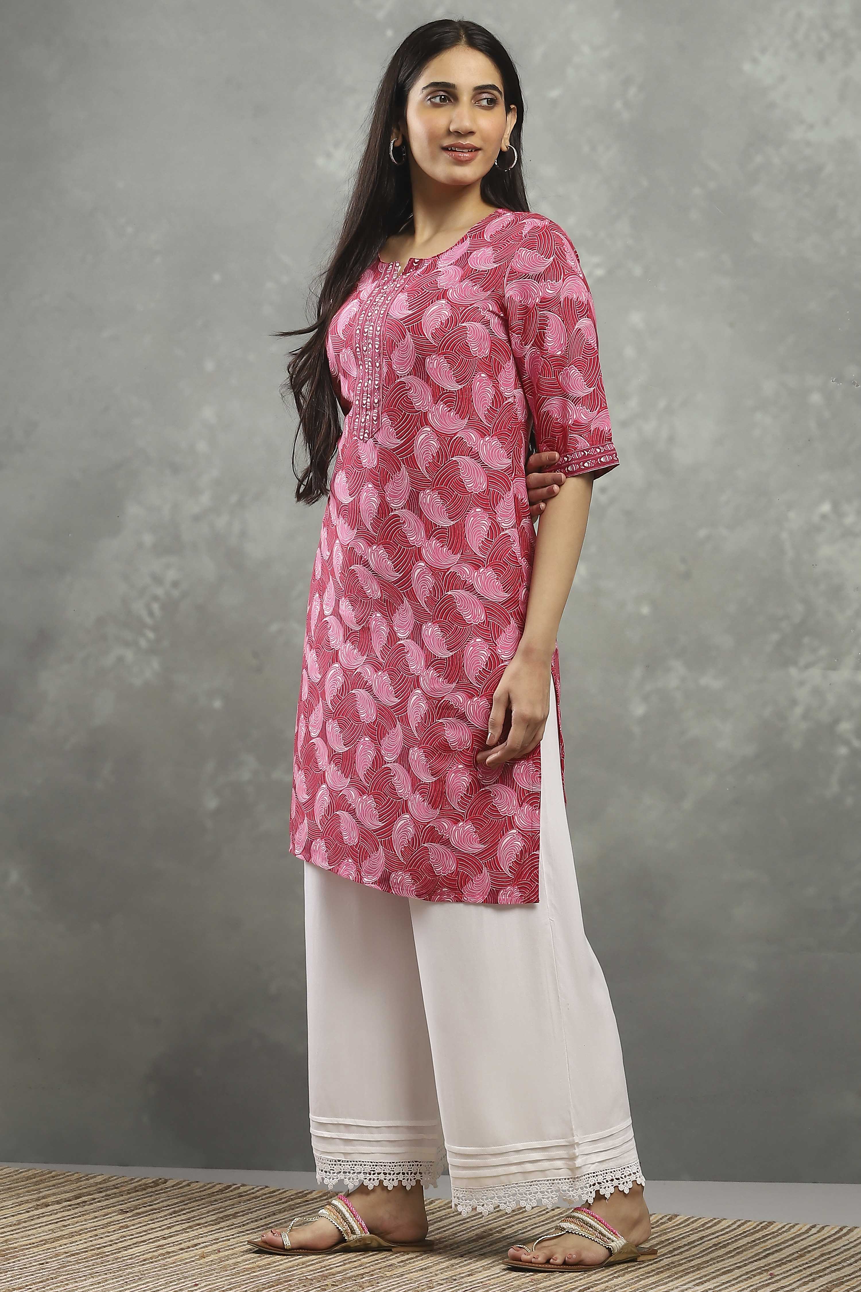Pink Polyester Straight Kurta Pants Set image number 3