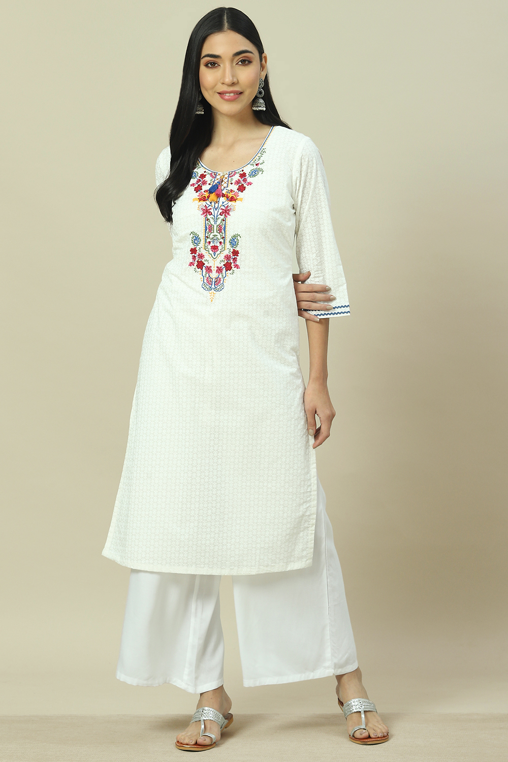 White Cotton Straight Kurta image number 5