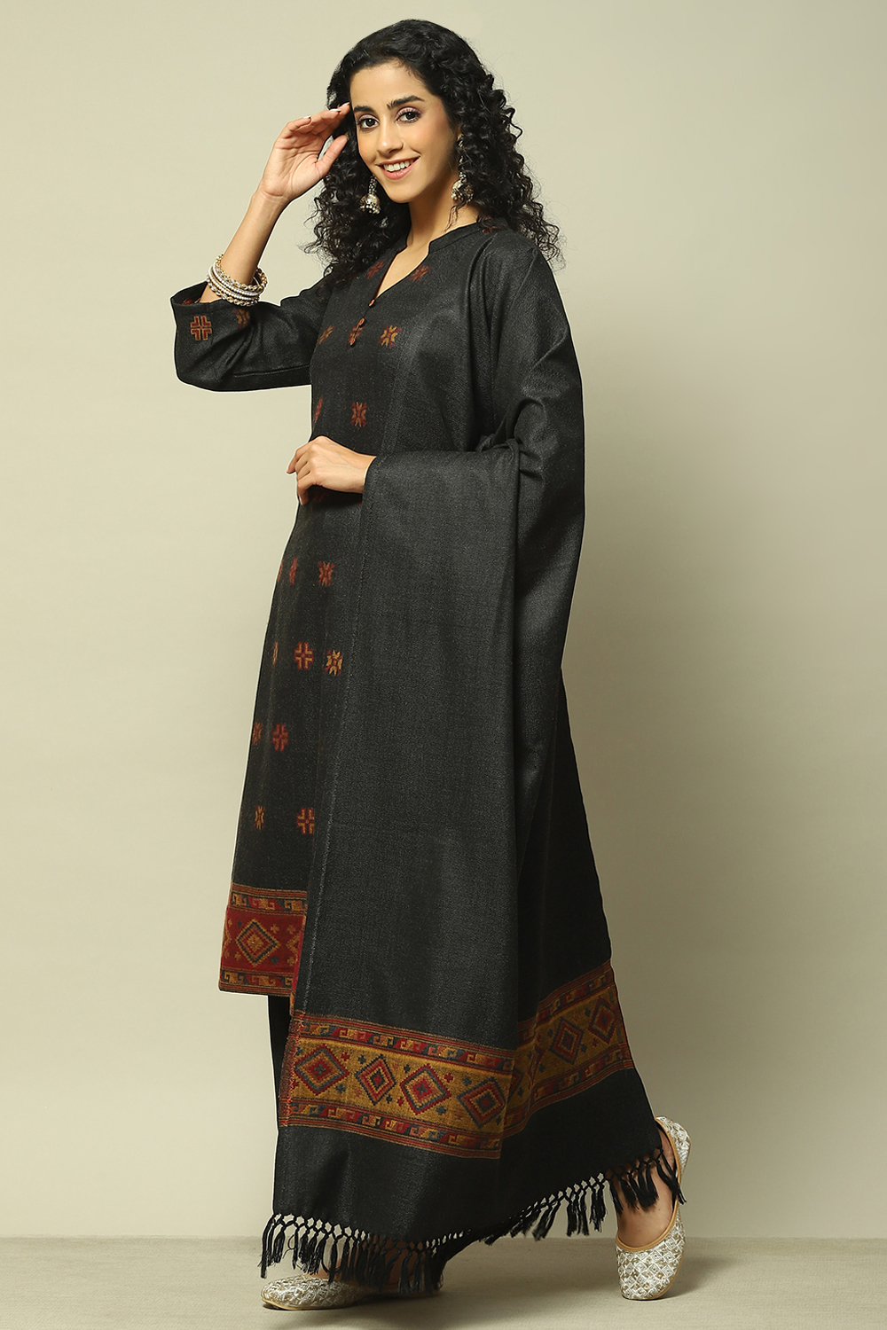 Dark Grey Polyester Straight Yarndyed Kurta Palazzo Suit Set image number 4