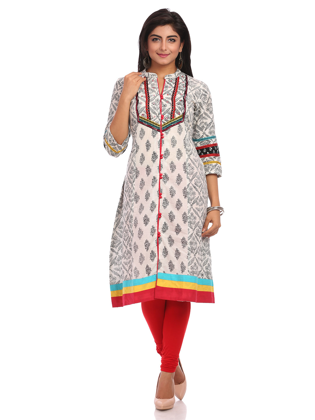 White Flared Cotton Kurta image number 0