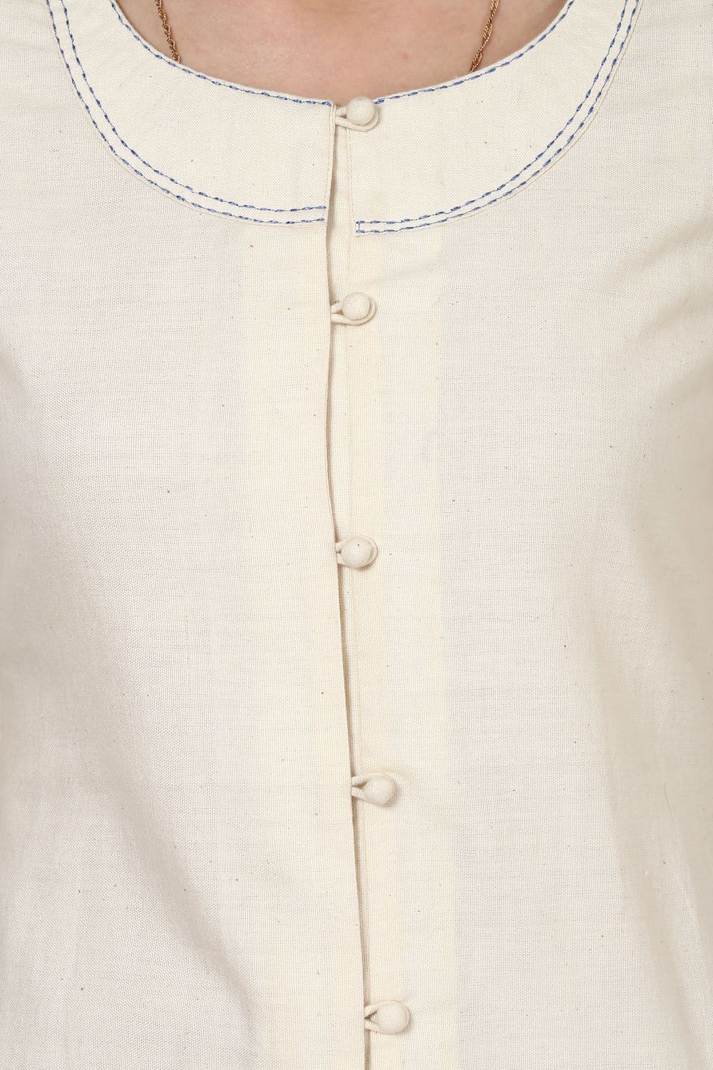 Off White Straight Cotton Kurta image number 4