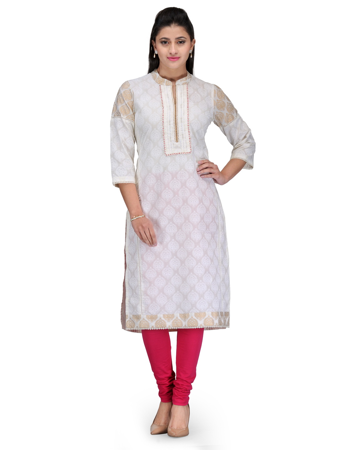 Off White Cotton Straight Kurta image number 0