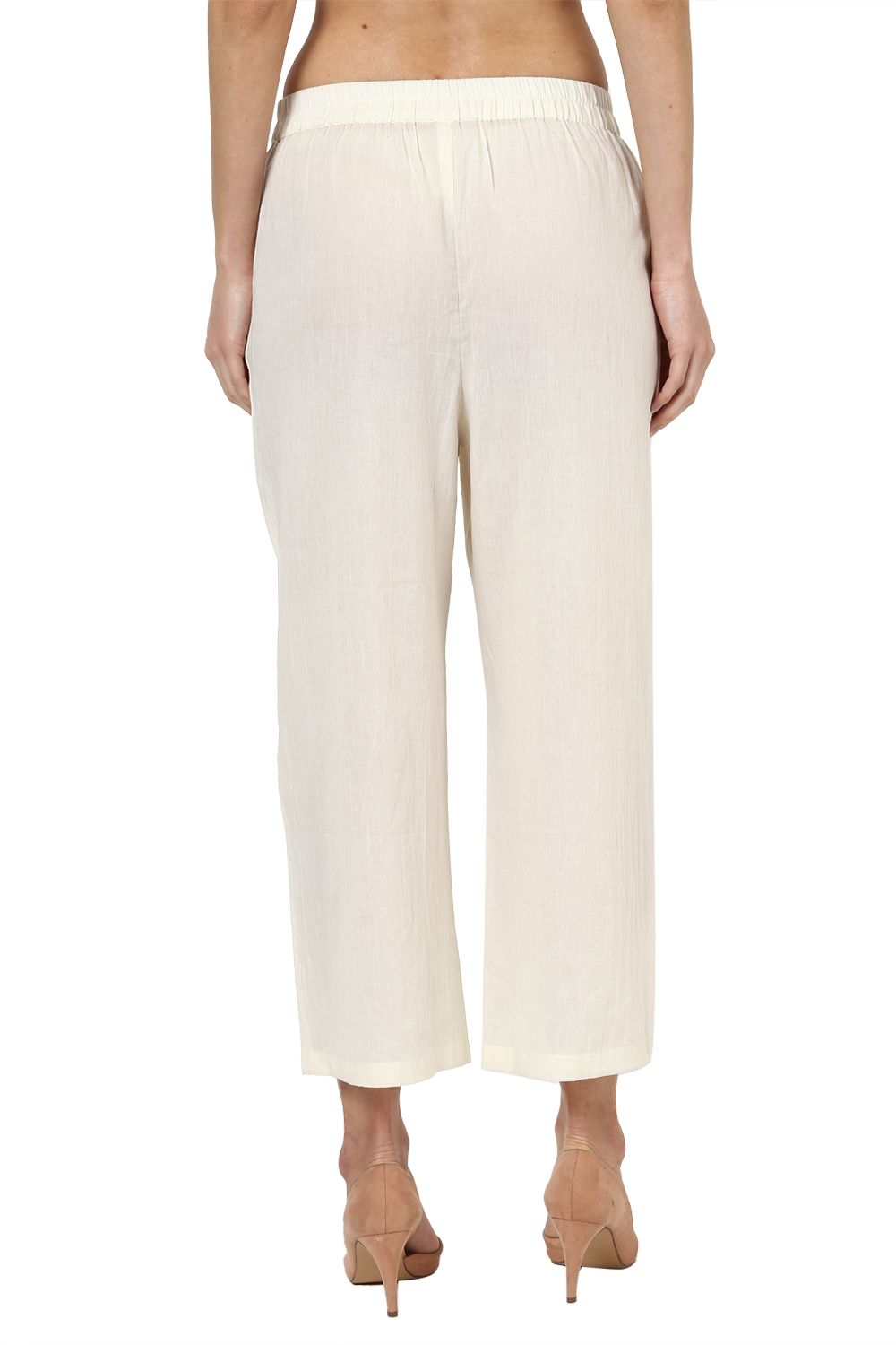 Off White Viscose Rayon Culottes image number 4