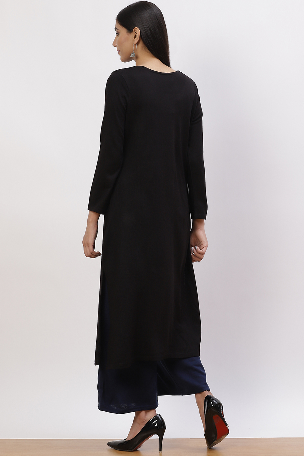 Black Acrylic Straight Kurta image number 5