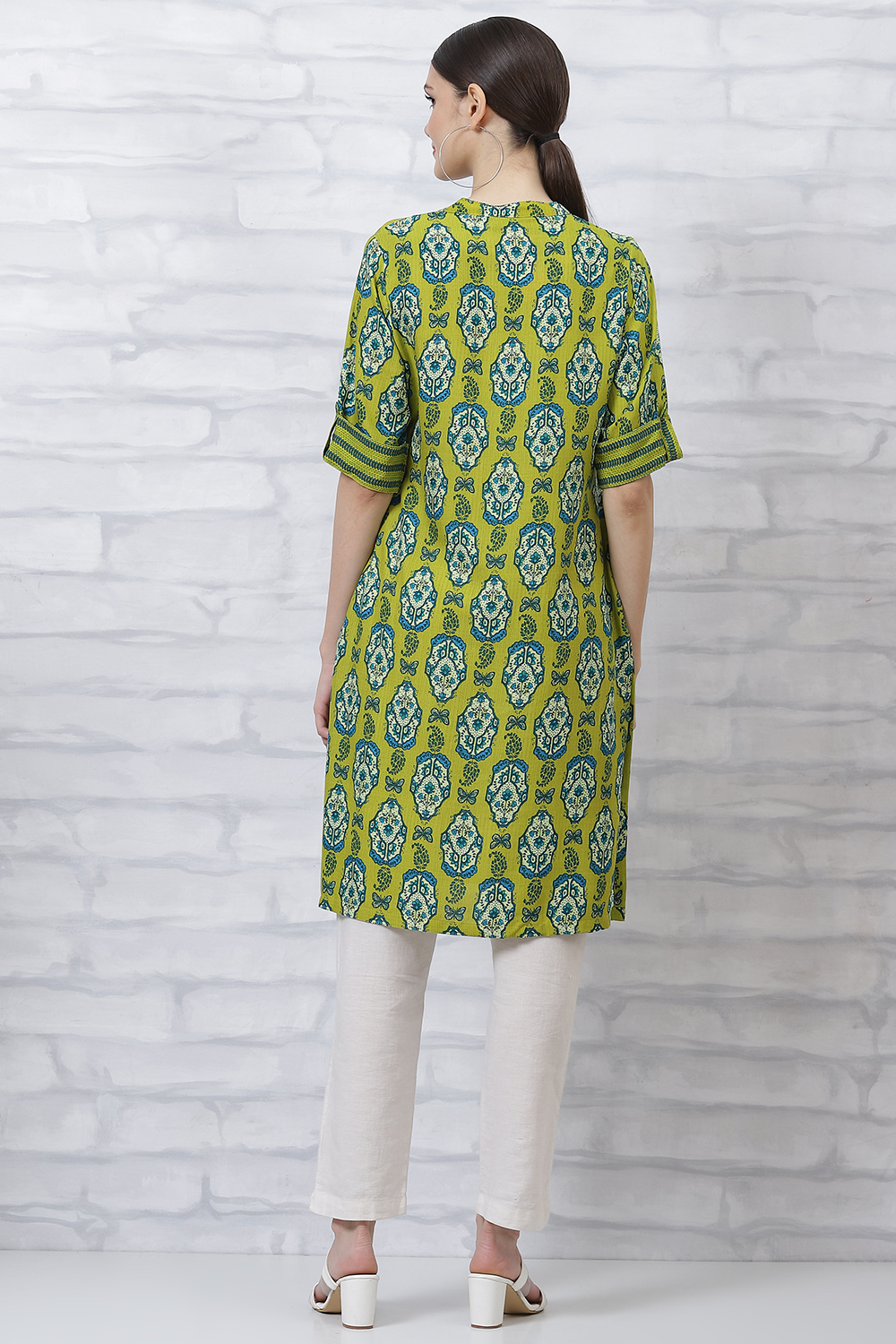 Lime Green LIVA Straight Kurta image number 3