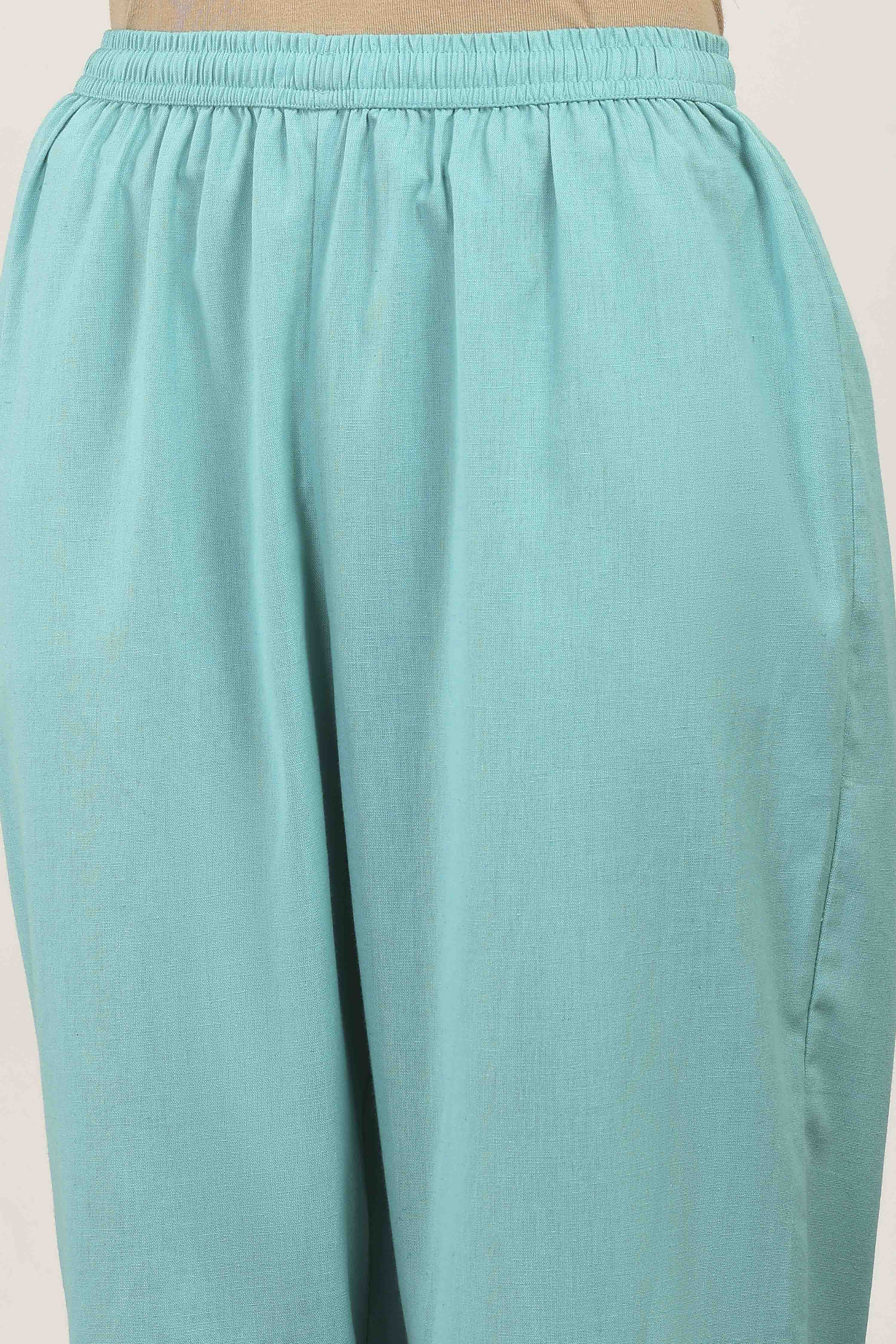 Green Cotton Blend Cotton Flex Kurta Pants Set image number 2