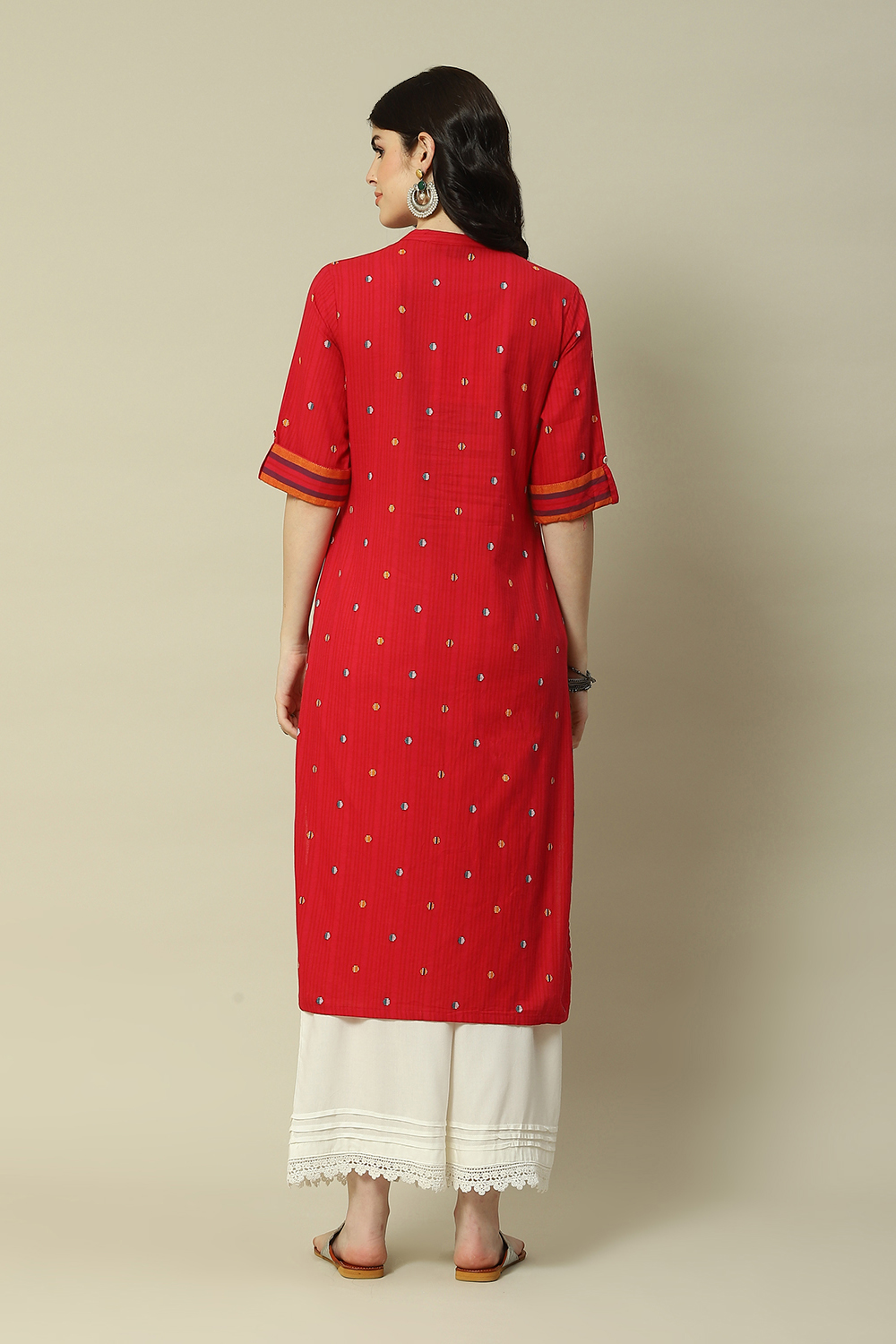 Pink Cotton Straight Printed Kurta image number 4