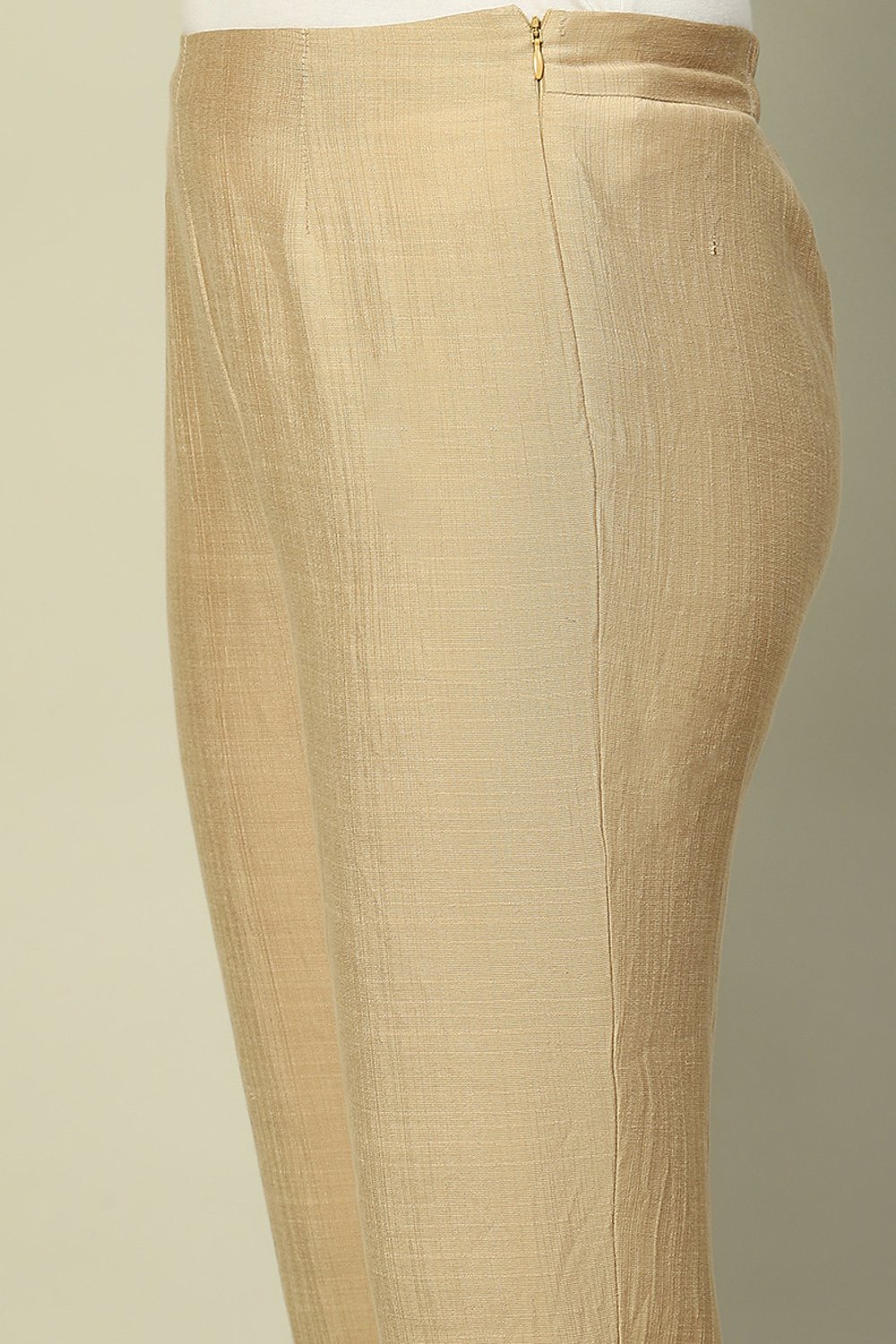 Beige Solid Straight Fit Pants image number 1