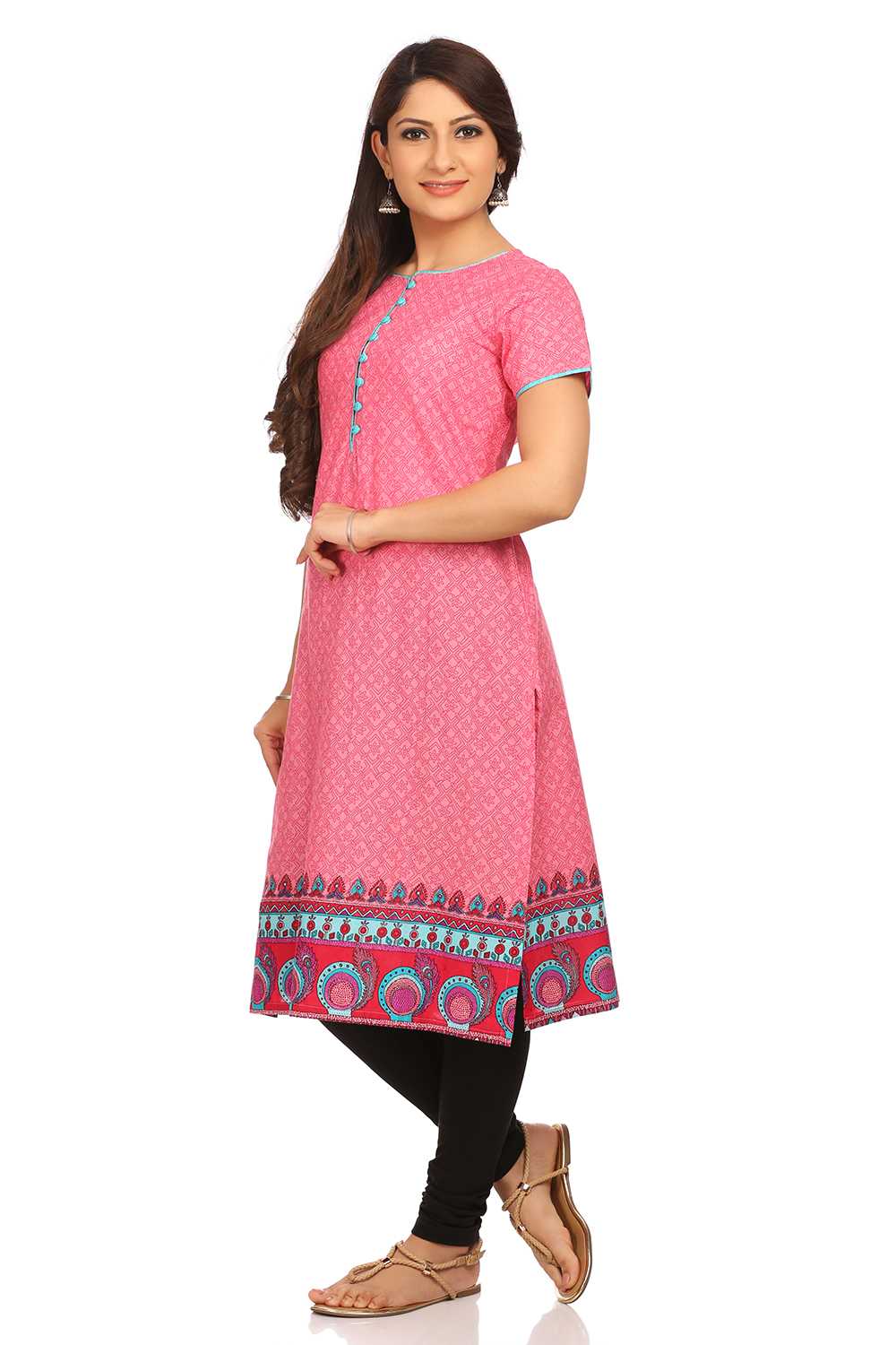 Pink Straight Cotton Kurta image number 2
