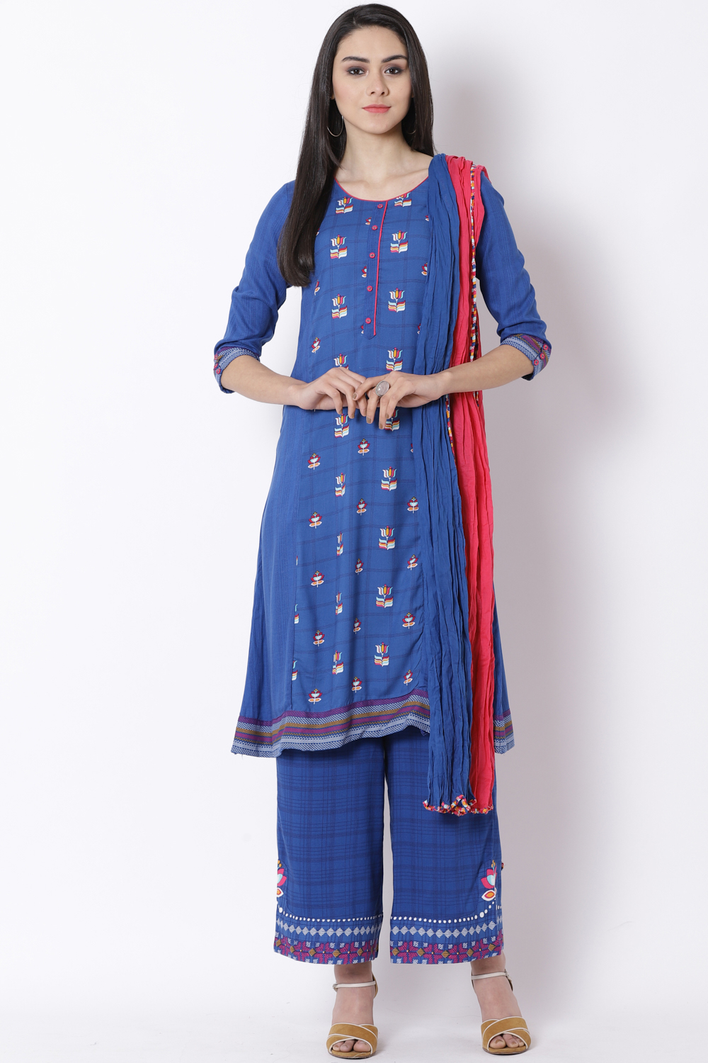 Blue Viscose A-Line Kurta image number 2