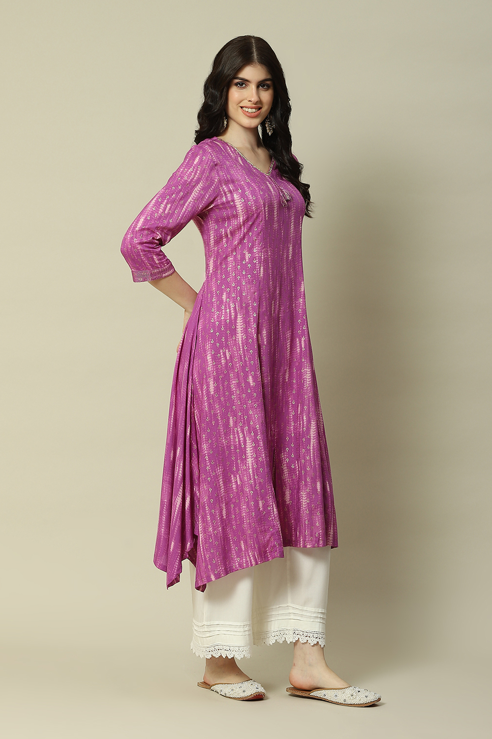 Purple LIVA Straight Printed Kurta image number 3