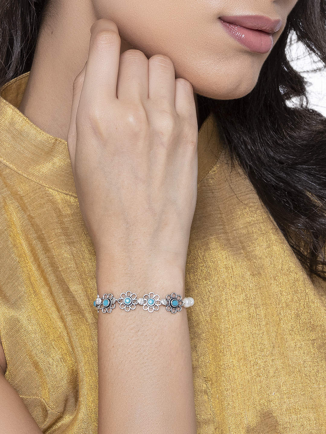 Turquoise Metal Brass Bracelet image number 1