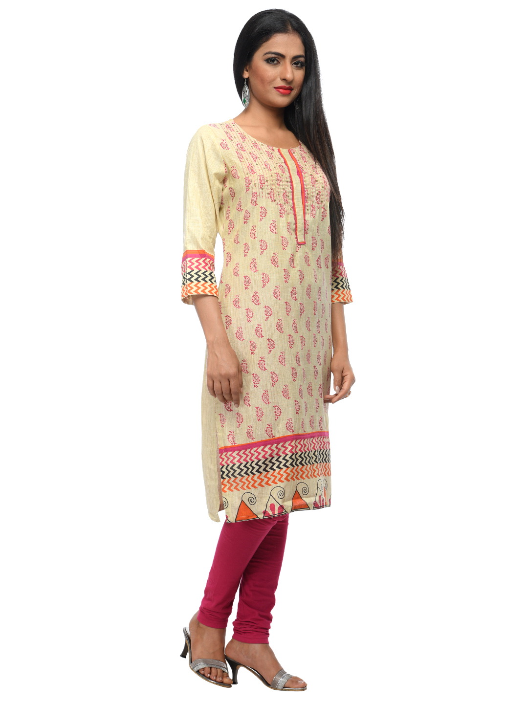 Beige Cotton Straight Kurta image number 2