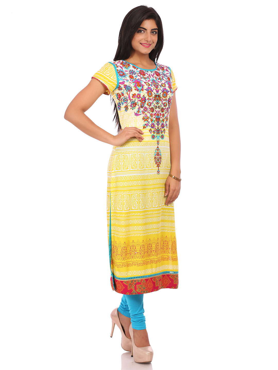 Yellow Cotton Straight Kurta image number 2