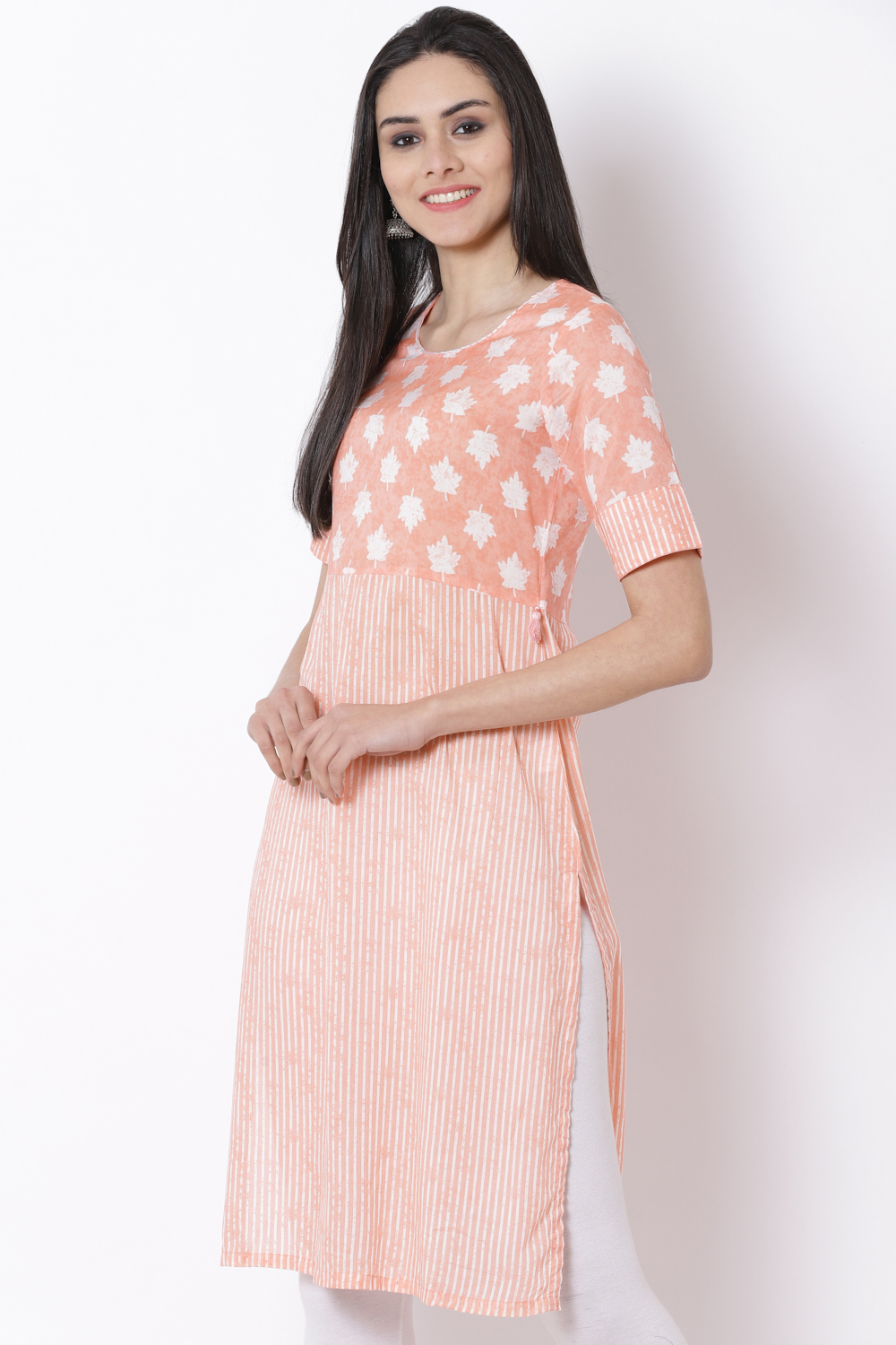 Peach Viscose Straight Kurta image number 3