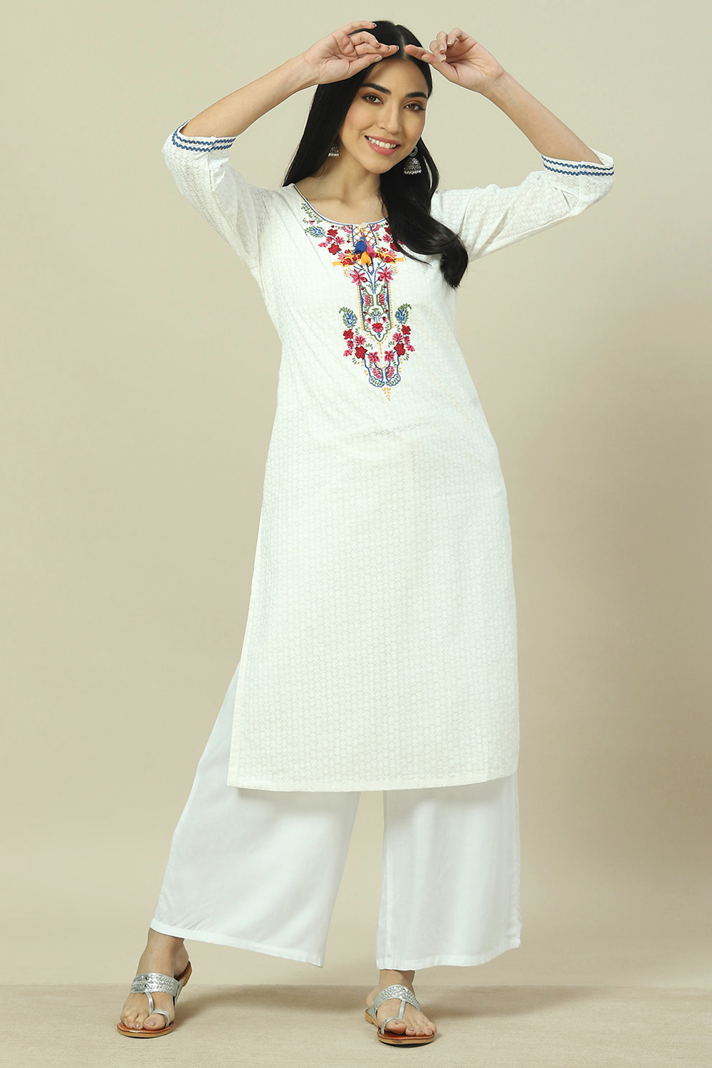 White Cotton Straight Kurta image number 0