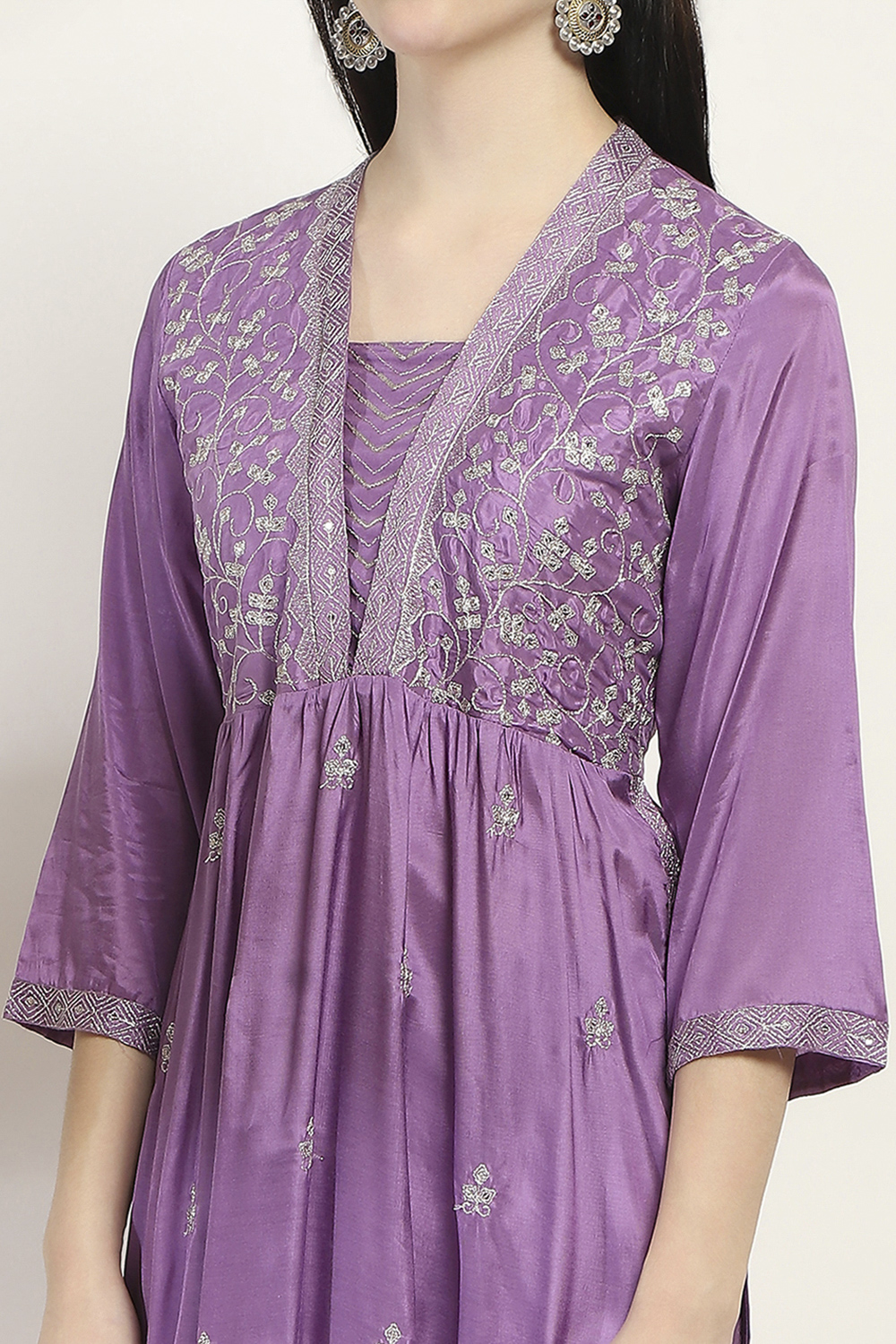 Lavender Viscose Gathered Set image number 1