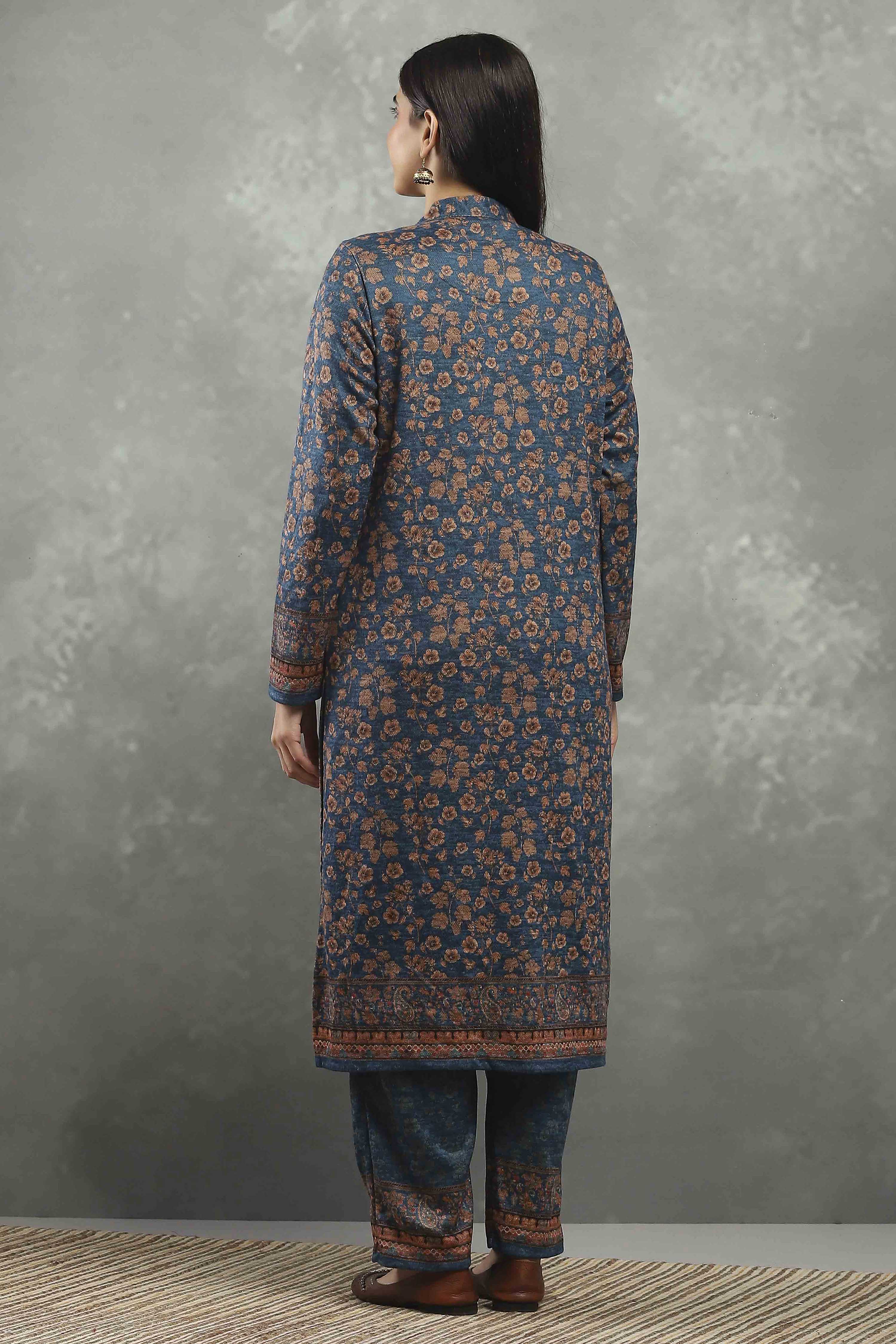 Teal Polyester Printed Straight Suit Set image number 4