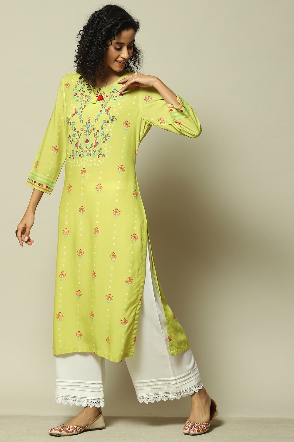 Teal Blue LIVA Straight Printed Kurta image number 2