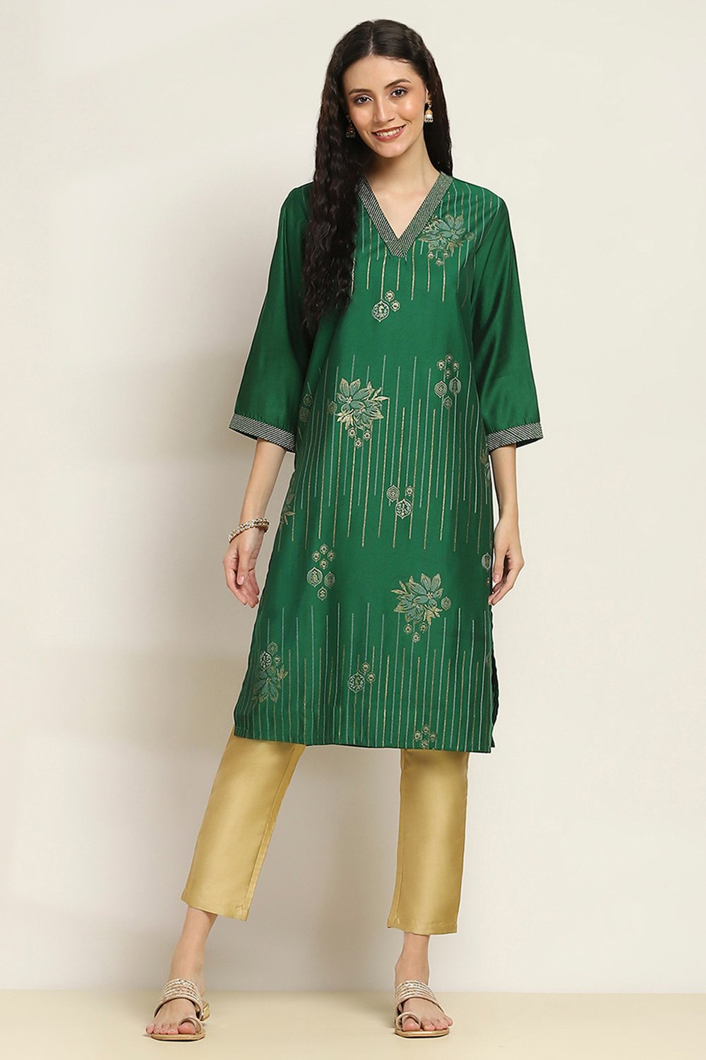 Green Viscose Blend Printed Straight Kurta image number 5