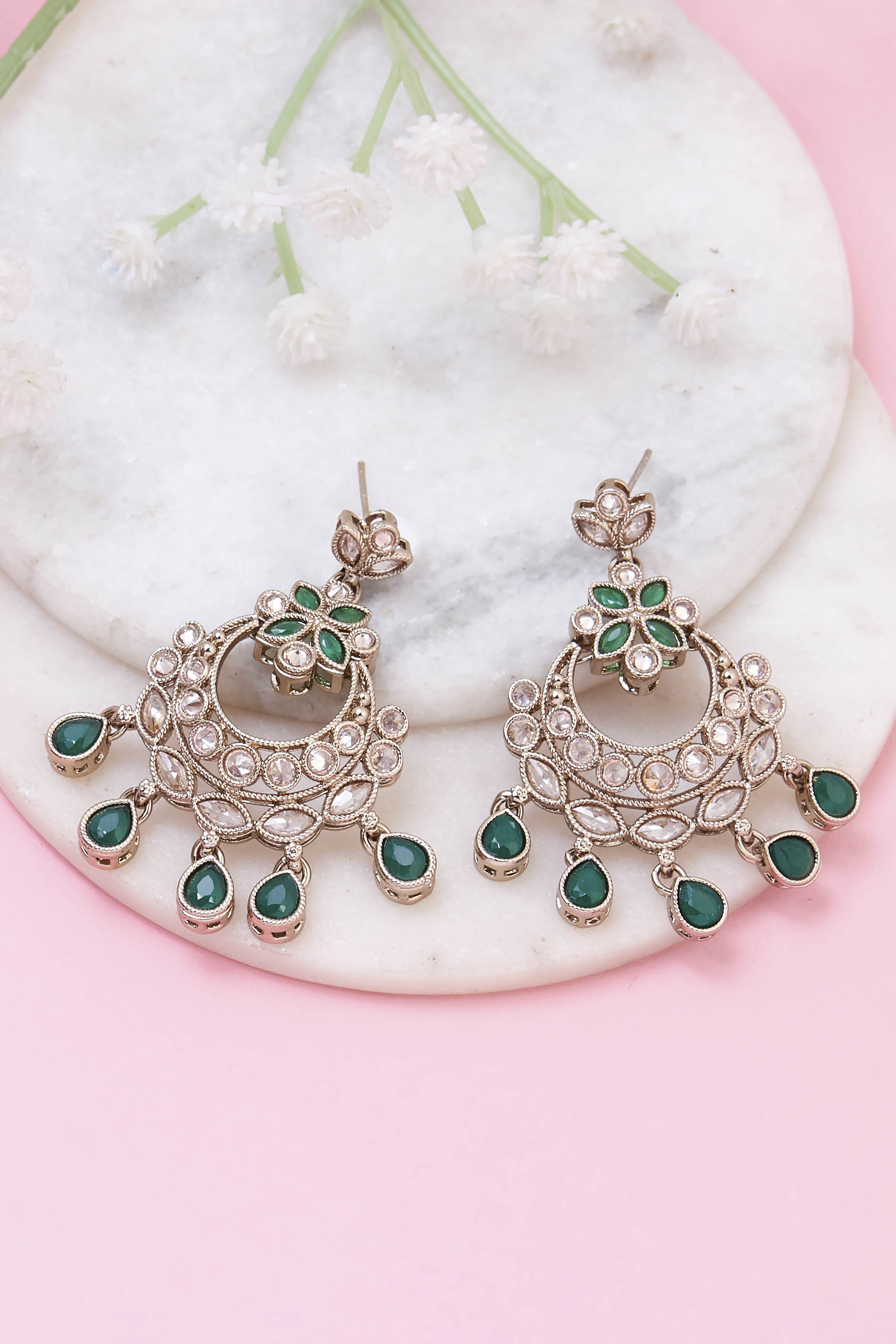 Green Brass Chaandbali image number 0