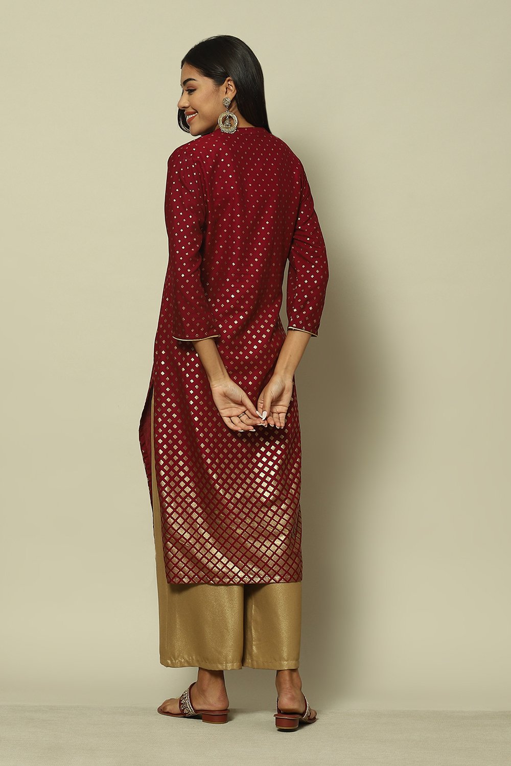 Maroon LIVA Straight Printed Kurta image number 4