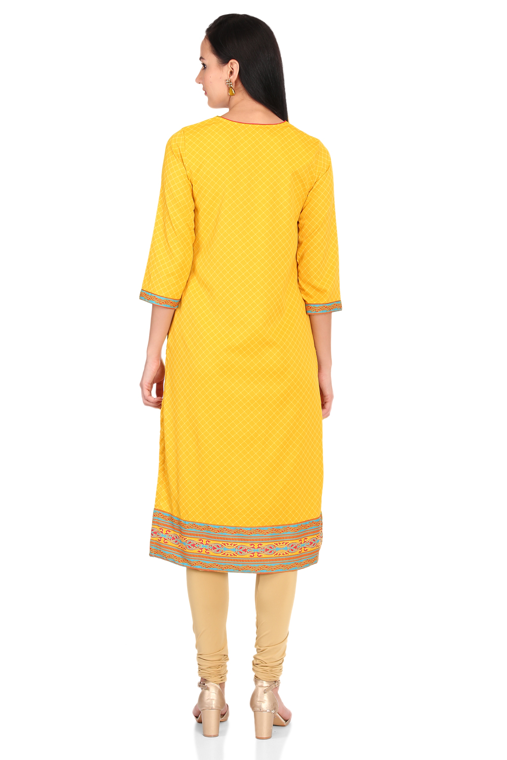 Mustard Straight Poly Cotton Kurta image number 5
