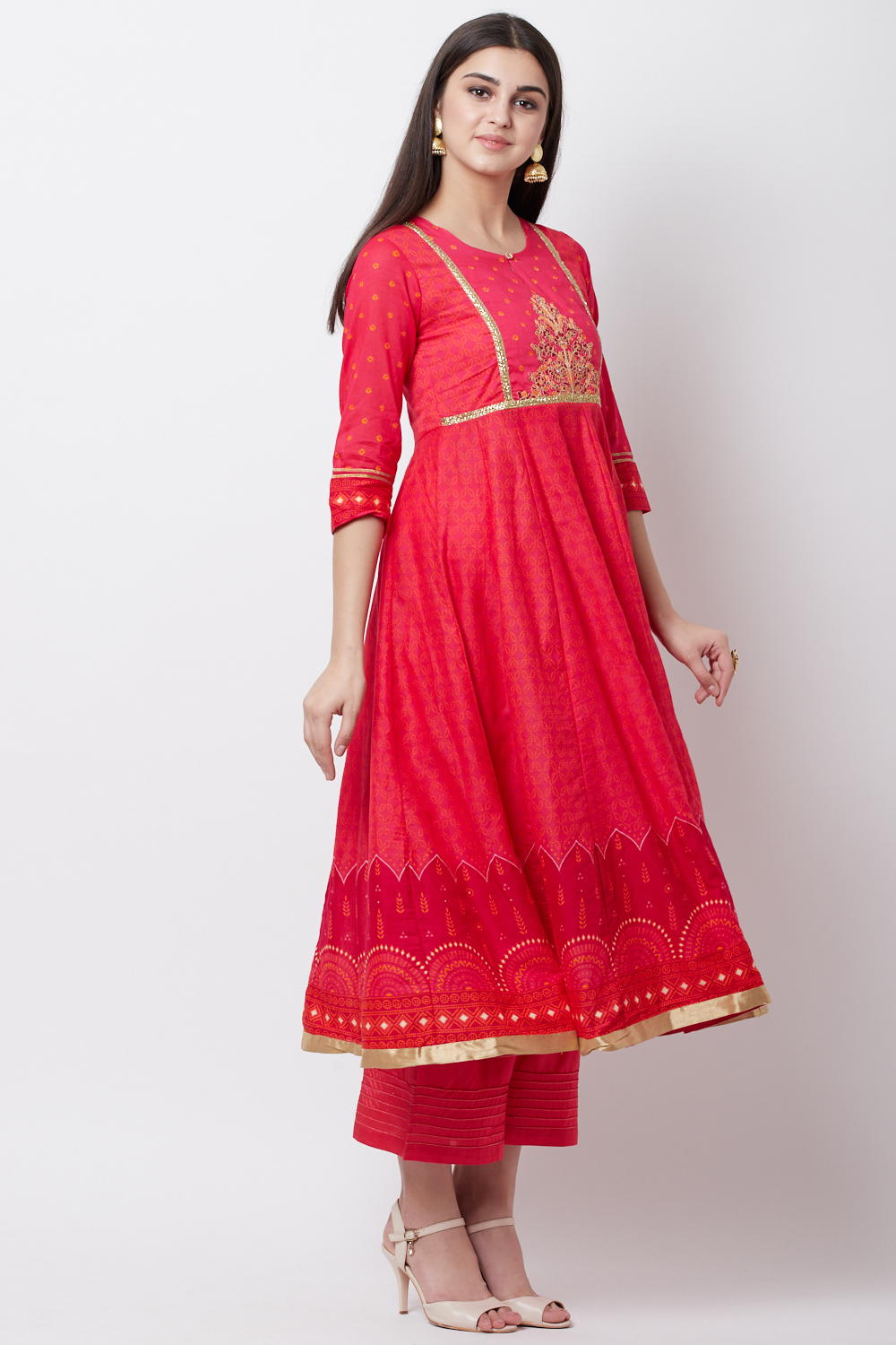 Pink Cotton Kalidar Kurta image number 2