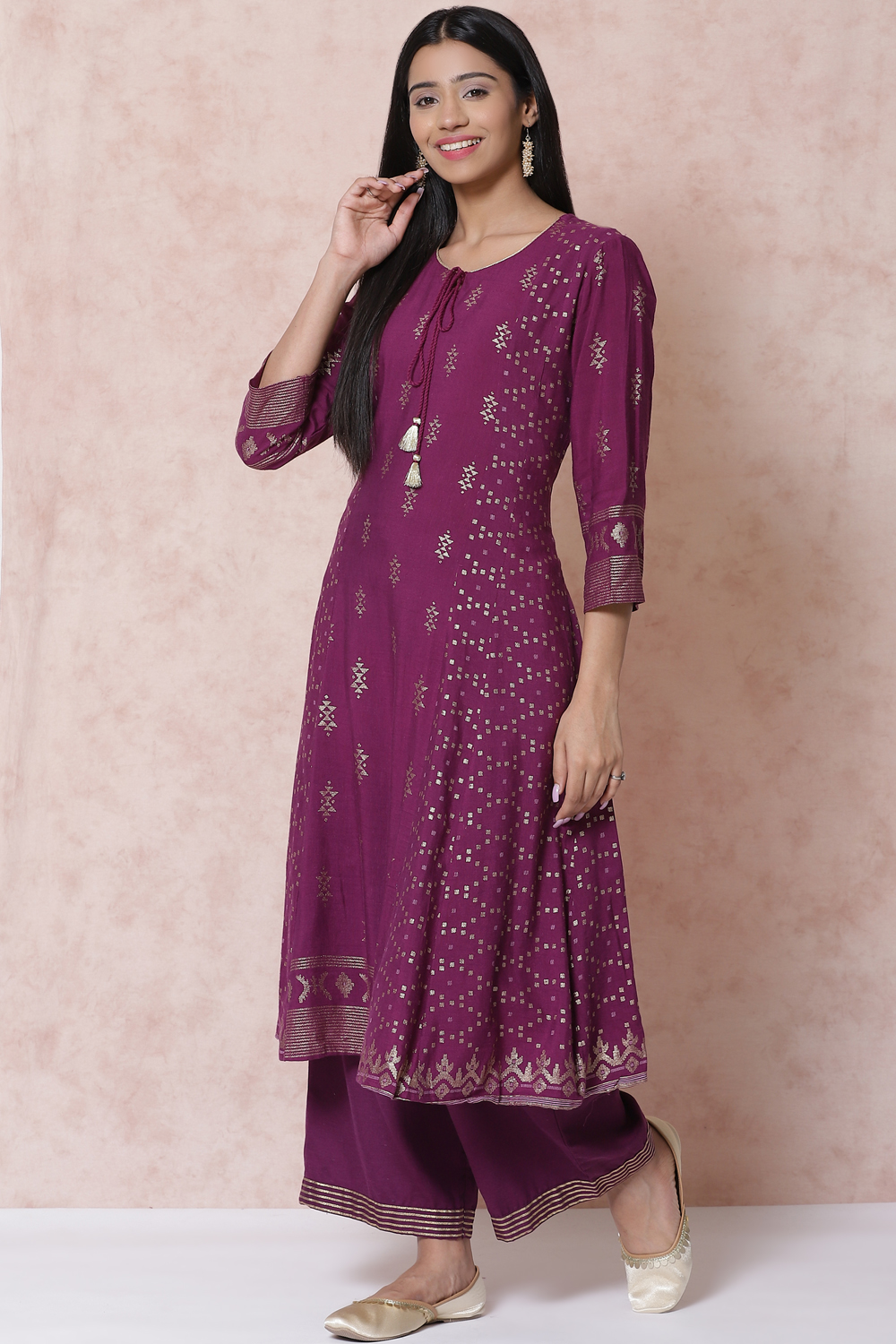 Purple LIVA Kalidar Kurta image number 3