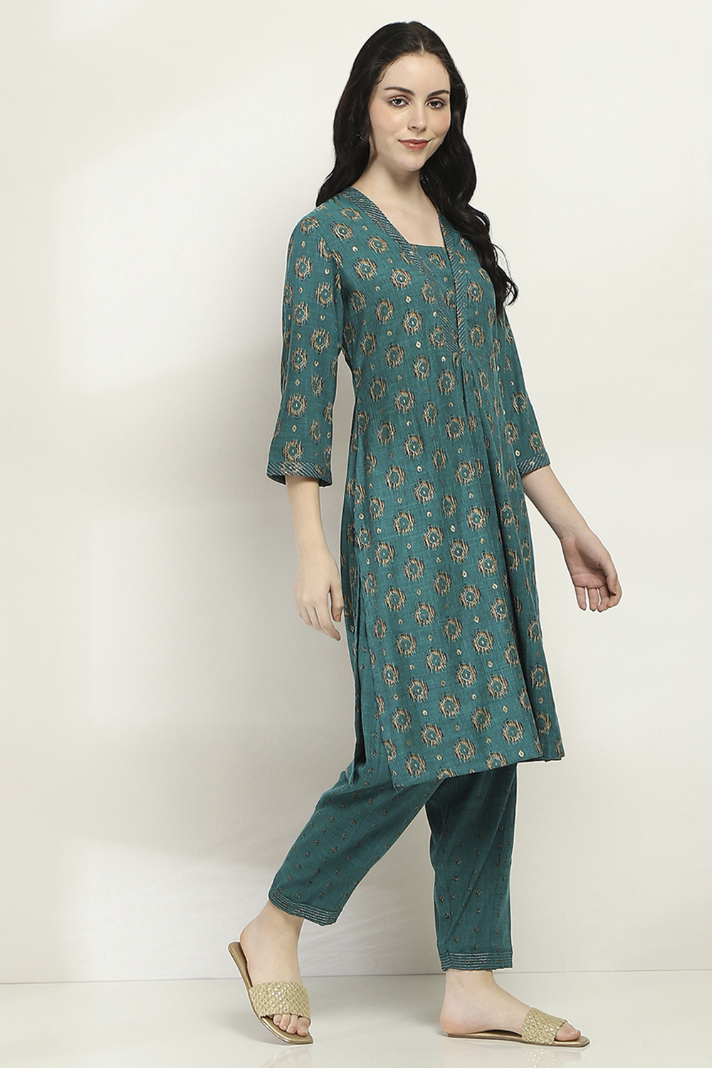Teal Viscose Straight SET image number 5
