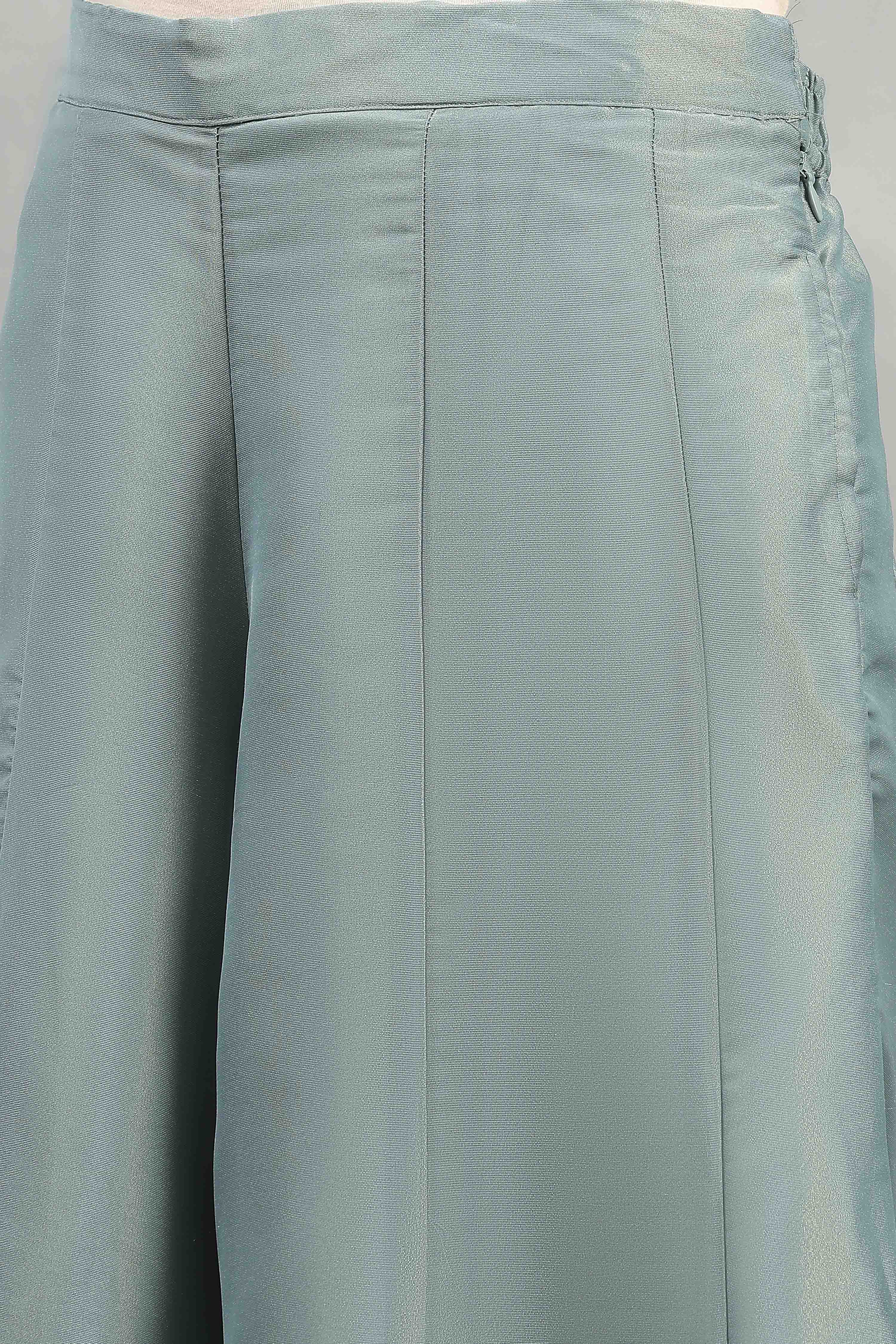 Dust Blue Tissue Solid Straight Suit Set image number 2