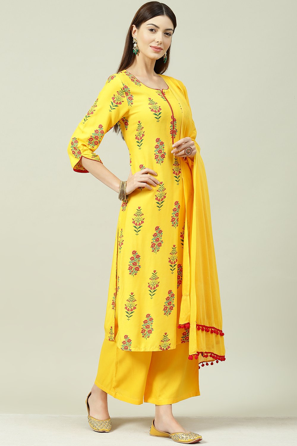 Yellow LIVA Straight Suit Set image number 7