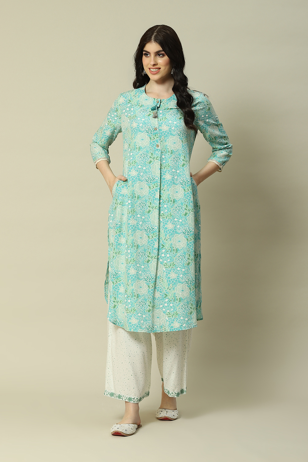 Green LIVA Straight Printed Palazzo image number 0