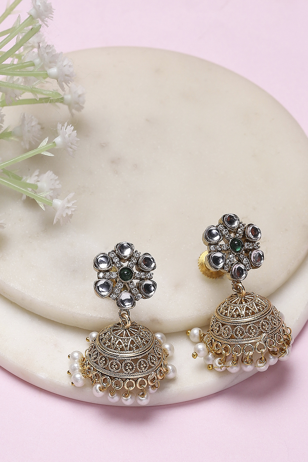 Green Brass Jhumka image number 0