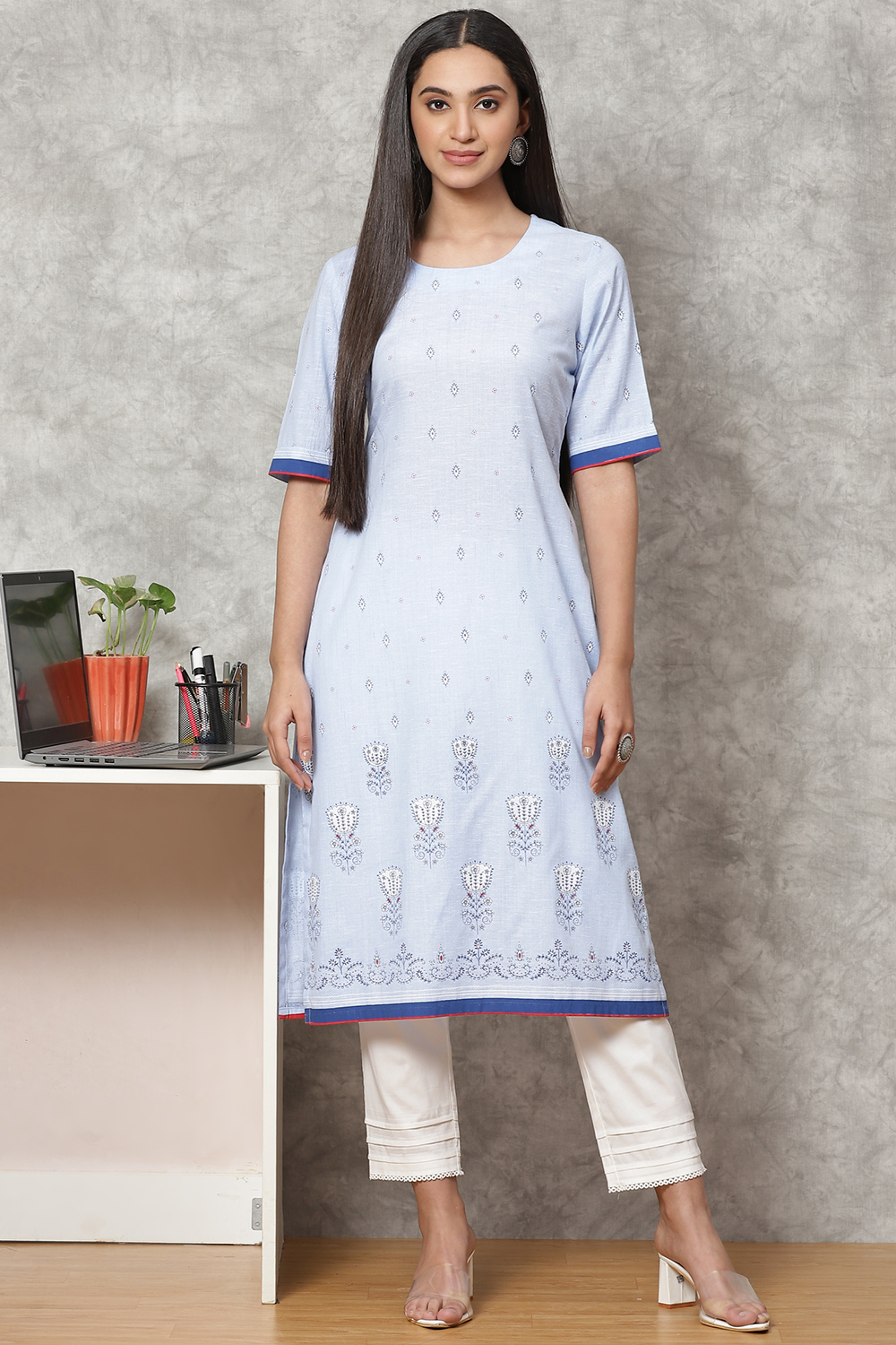 Blue Art Silk A Line Kurta image number 0