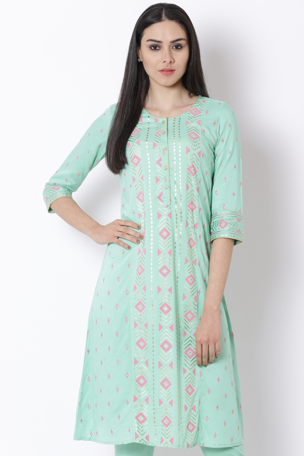 Mint Green Viscose A-Line Kurta image number 0