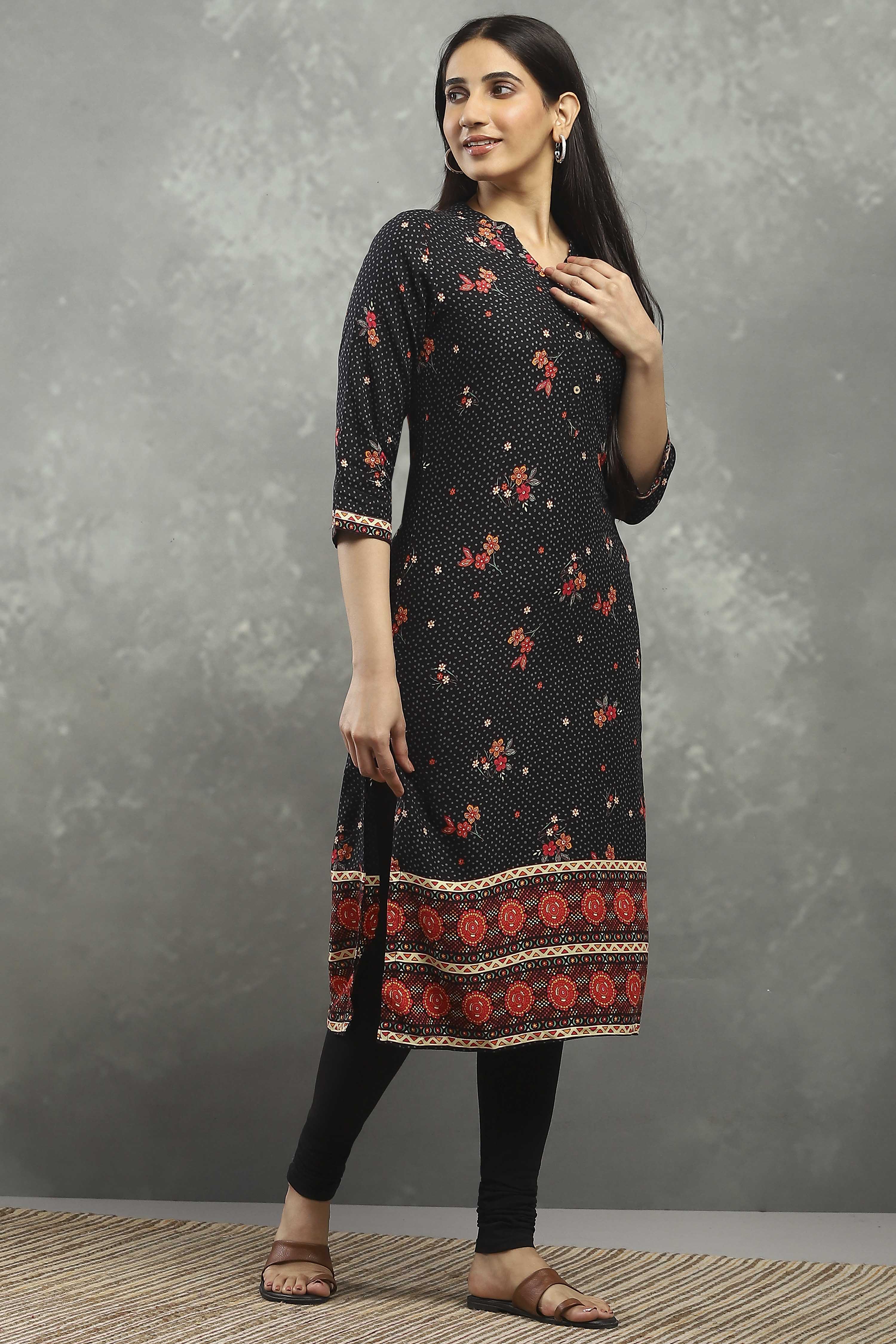 Black Viscose Straight Kurta Pants Set image number 5