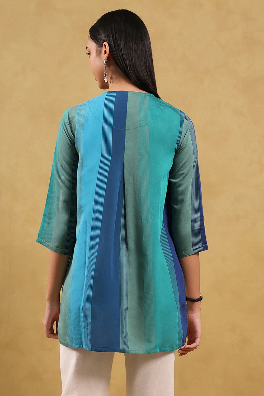 Blue Viscose Blend Solid Tiered Top image number 3
